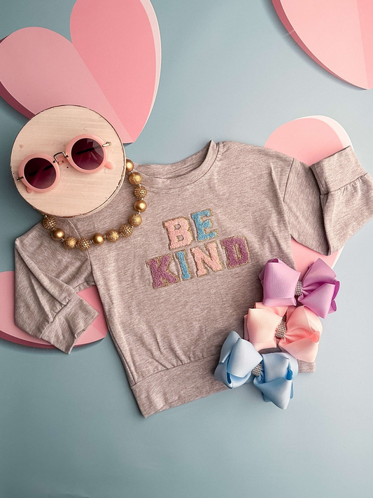 preorder GT0380 Be kind grey long sleeve kids top