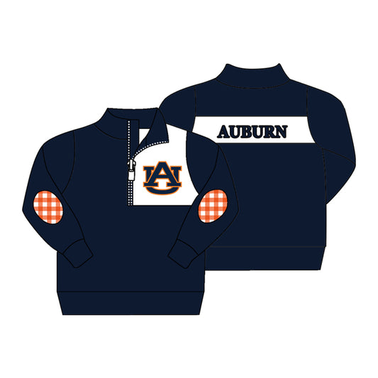 custom moq 3 AUBURN Navy Blue Zipper Long Sleeve Boys Pullover