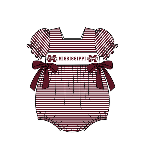 Custom Moq 3 Football Item Mississippi Maroon Short Sleeve Girls Romper