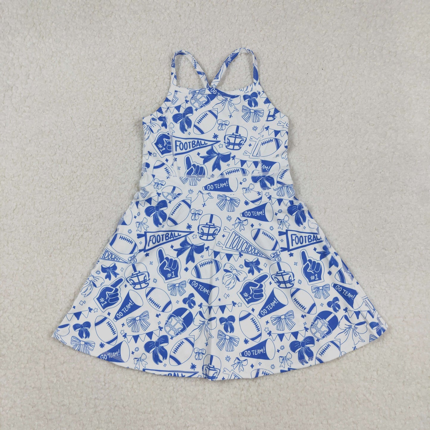 GSD2778 football item cheer bows blue skort girls dress