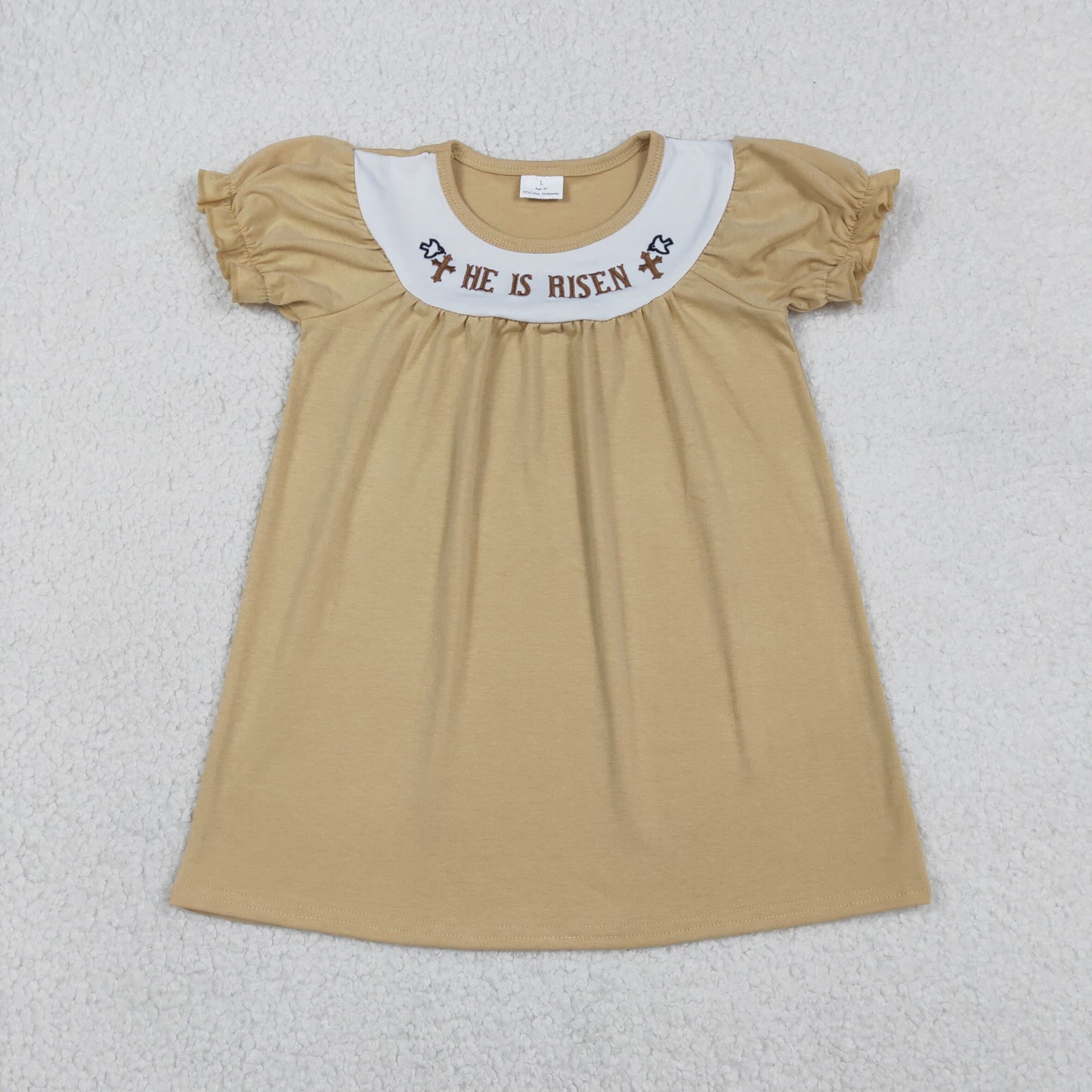 Embroidery GSD3123 Easter He Is Risen Cross Short Sleeve Girls Dress