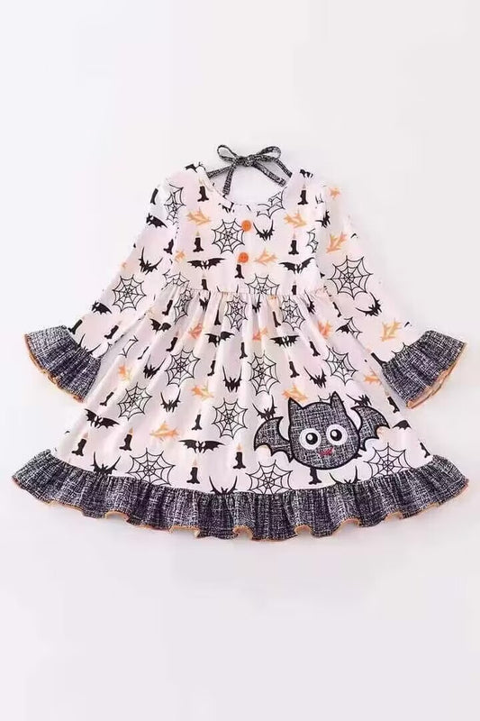 Custom S 8.11 Halloween bat long sleeve girls dress