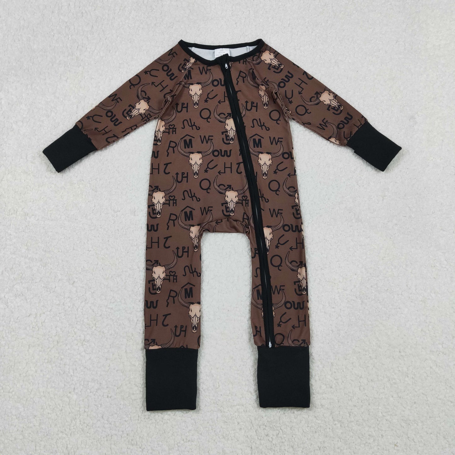 LR2591 Western cow brown zipper long sleeve boys romper