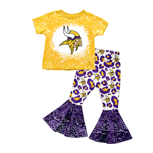 custom S 8.19 Yellow short sleeve purple pants girls set