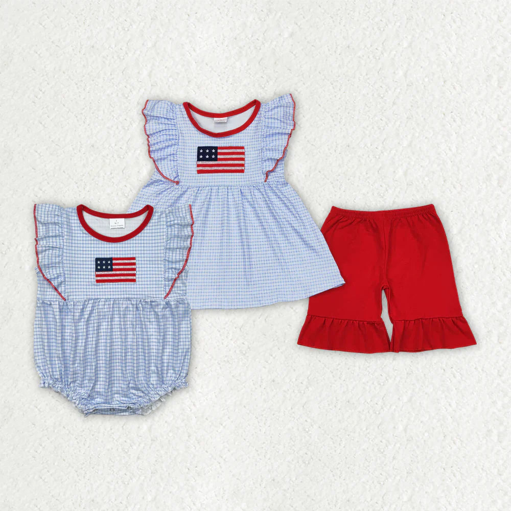 Jult 4th embroidery flag Summer Sibling Clothes RTS