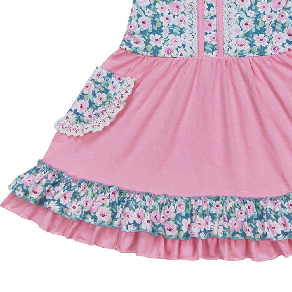 GSD0807 Flowers Pockets Pink Sleeveless Girls Dress