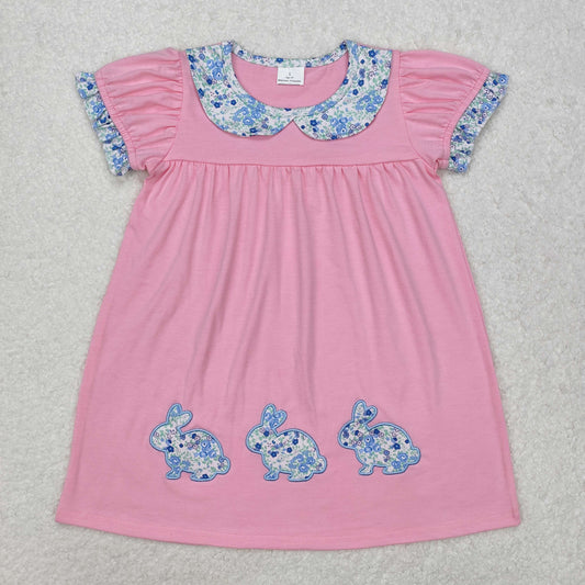 GSD1615 embroidery Easter rabbit bunny pink short sleeve girls dress