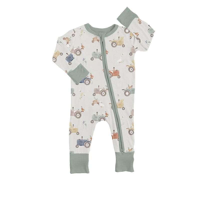 custom S 10.2 Farm tractor duck long sleeve kids romper