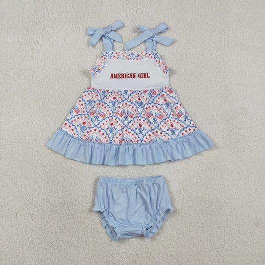 Embroidery SR3648 July 4th American Girl Flag Girls Romper