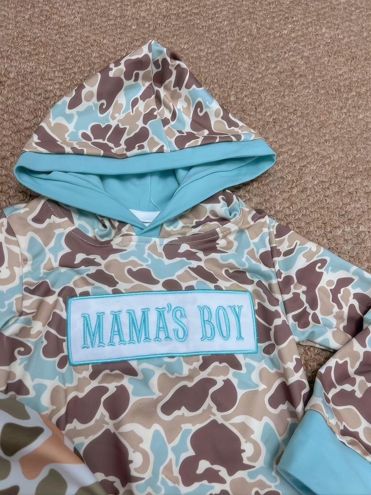 Embroidery Mama's Boy Camo Hoodie Boys Rompers Sibling Clothes RTS