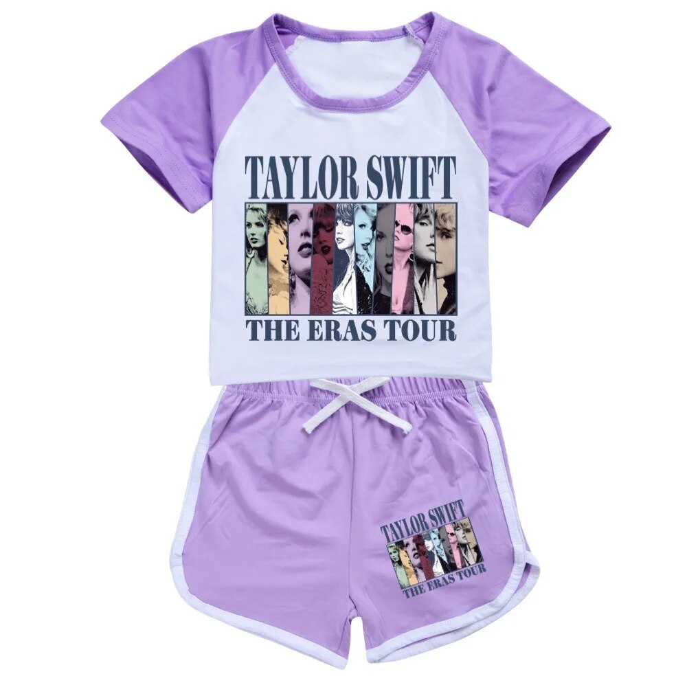 custom style country singer the eras purple short sleeve shorts girls set