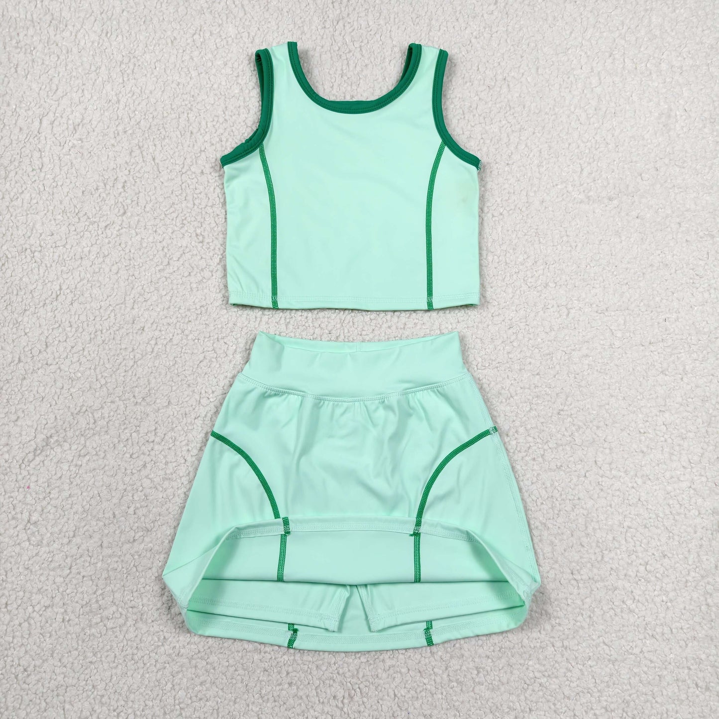 GSD2671 yoga green sleeveless skirt skorts girls set
