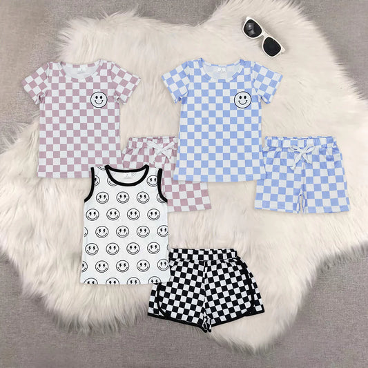 smile checkered boys set Sibling Clothes RTS