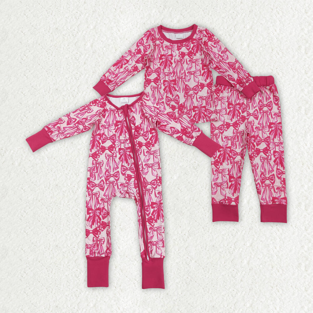 hot pink bows romper/pajamas RTS Sibling Clothes