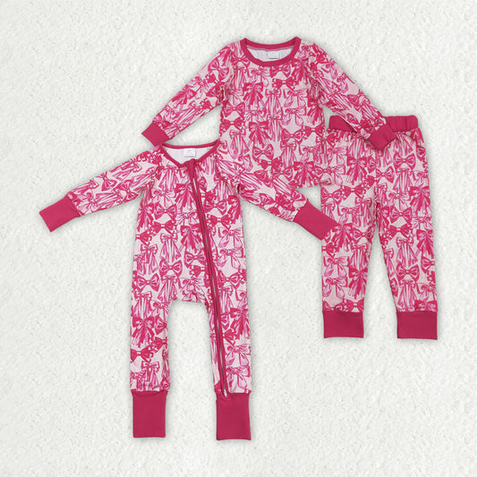 hot pink bows romper/pajamas RTS Sibling Clothes