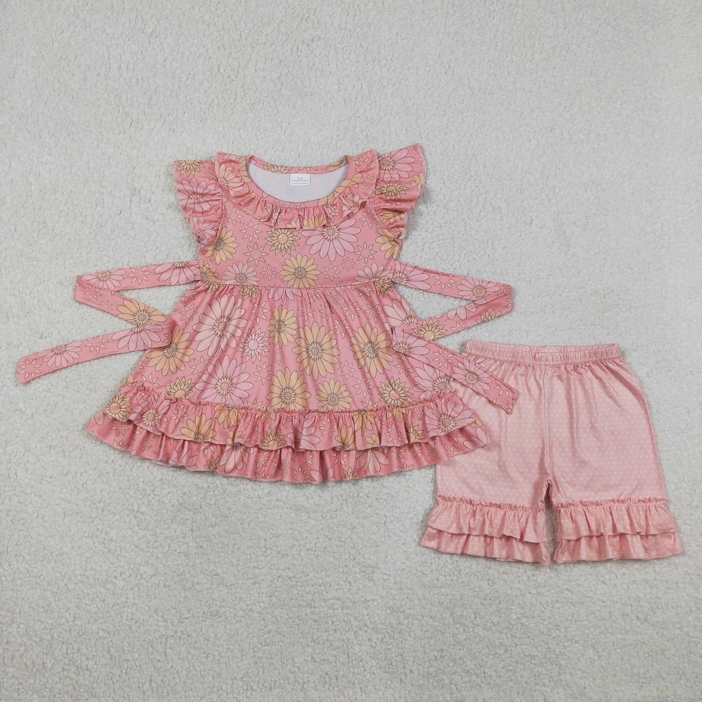 GSSO3741 Flowers Pink Flutter Sleeve Shorts Girls Set