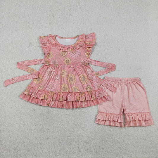 GSSO3741 Flowers Pink Flutter Sleeve Shorts Girls Set