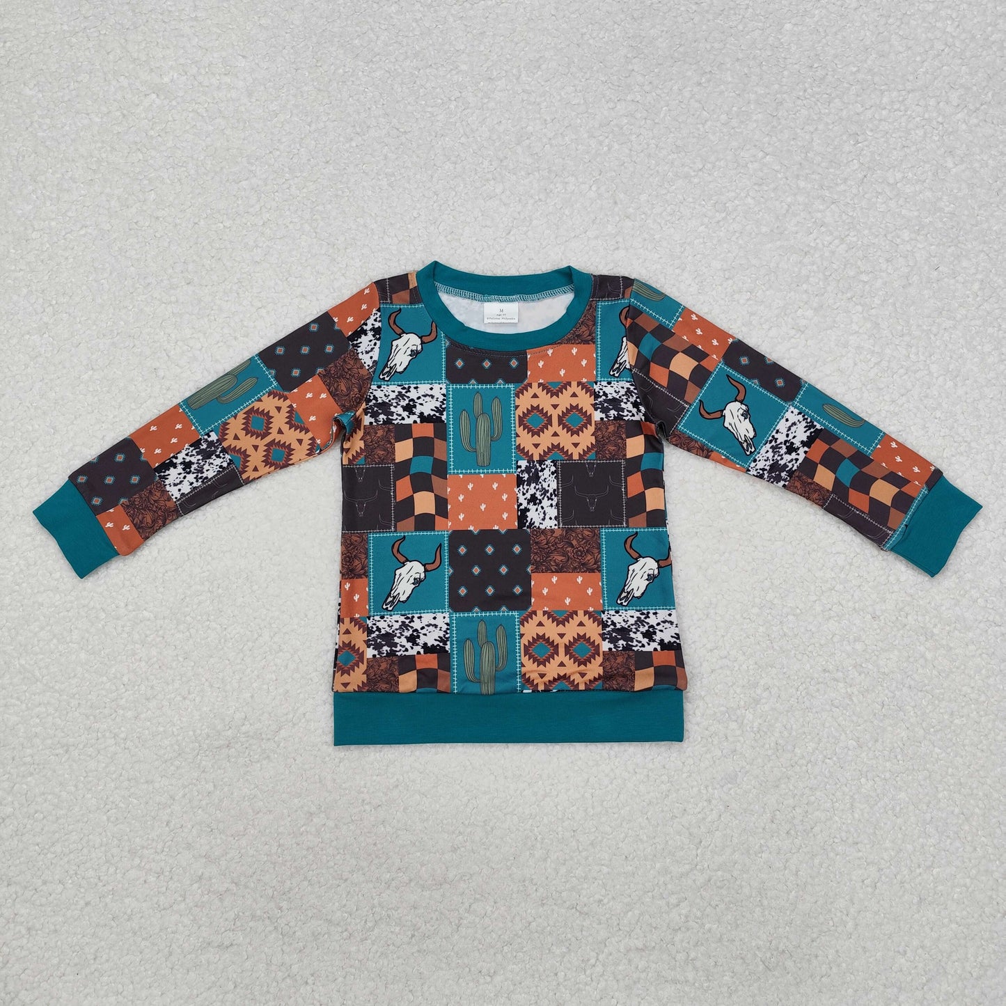BT1060 Western Aztec cow green long sleeve boys pullover