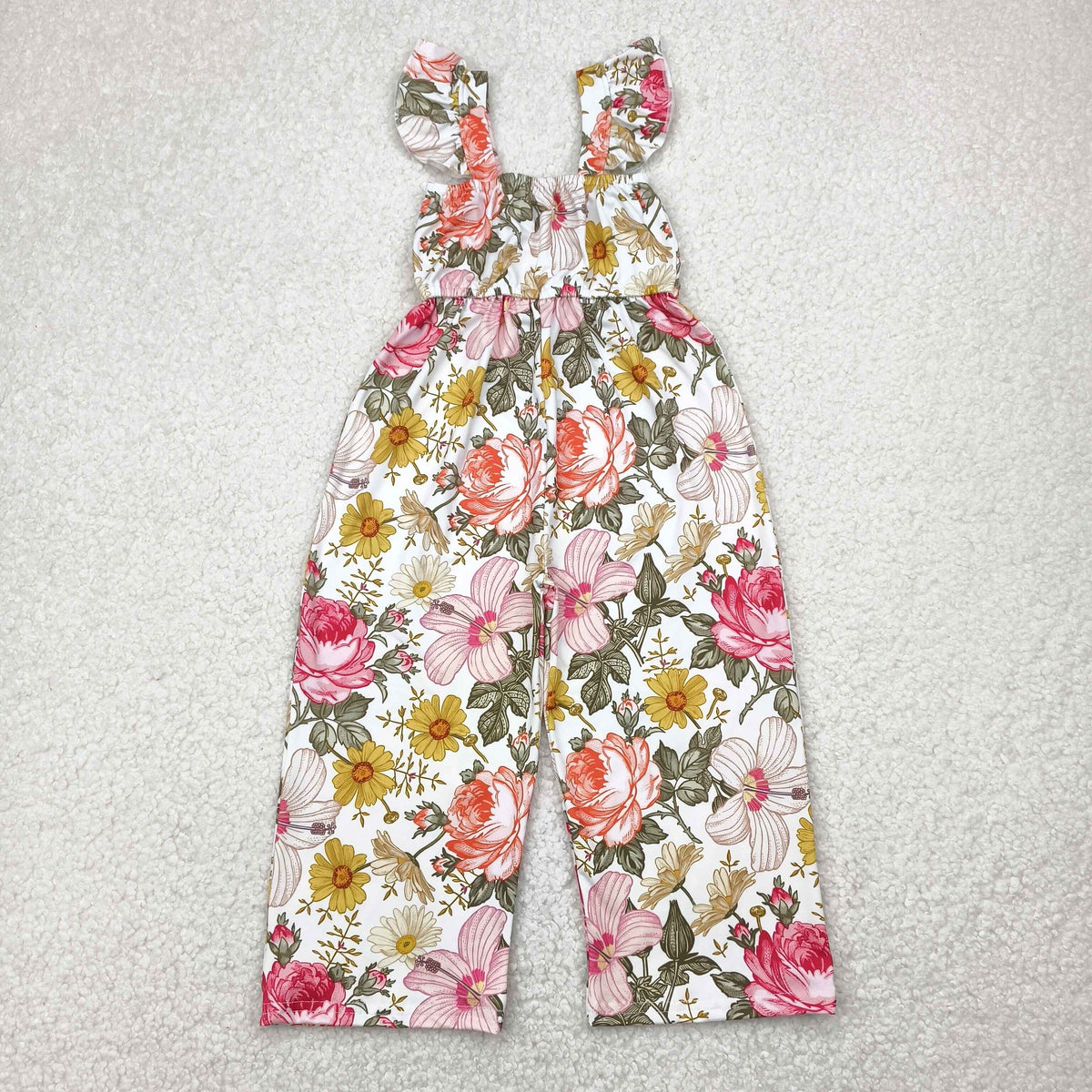 SR3053 watercolor flowers flutter sleeve girls jumpsuits