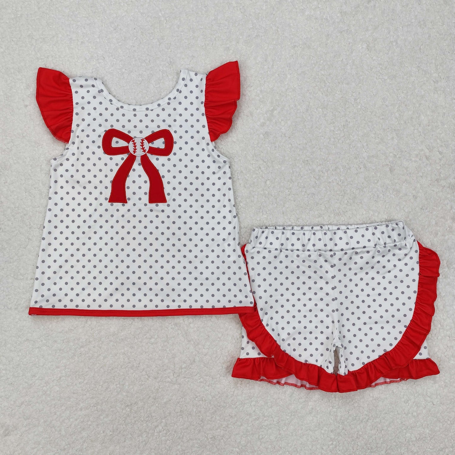 Embroidery Baseball Red Bow Dot RTS Sibling Clothes