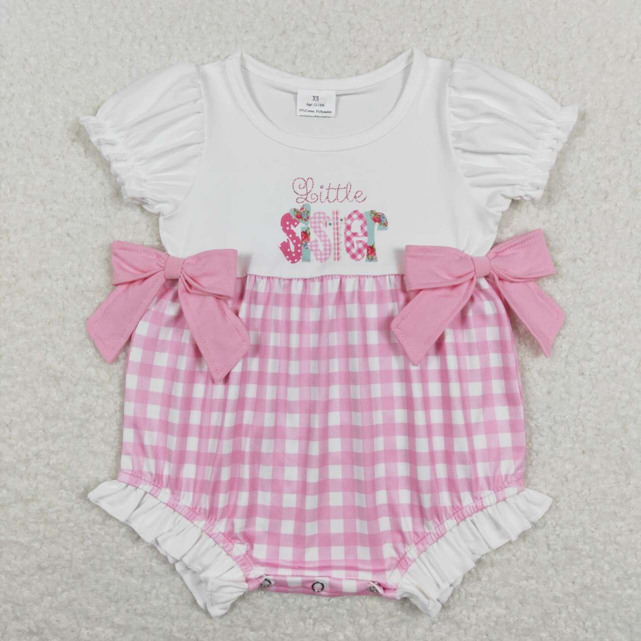 SR0588 Easter little sister pink checkered short sleeve girls romper