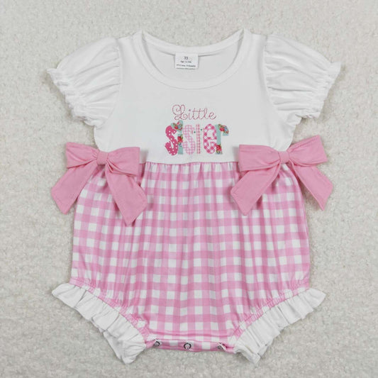 SR0588 Easter little sister pink checkered short sleeve girls romper