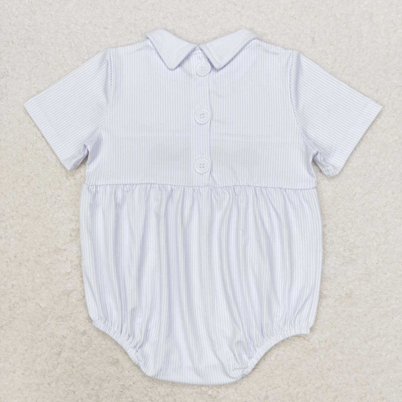 SR1077 embroidery Little car blue striped short sleeve girls romper