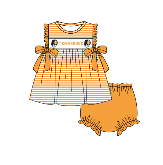 Custom Moq 3 Football Item Tennessee Orange Bows Sleeveless Girls Bummies Set