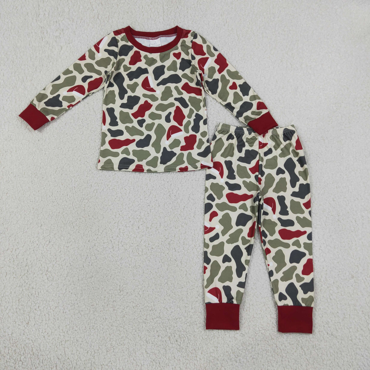 BLP1496 Christmas Green Red Camo Long Sleeve Pants Boys Pajamas