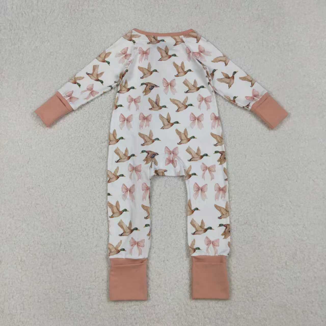 mallard duck pink bows romper/pajamas RTS Sibling Clothes