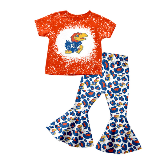 custom S 9.14 Red short sleeve blue leopard pants girls set