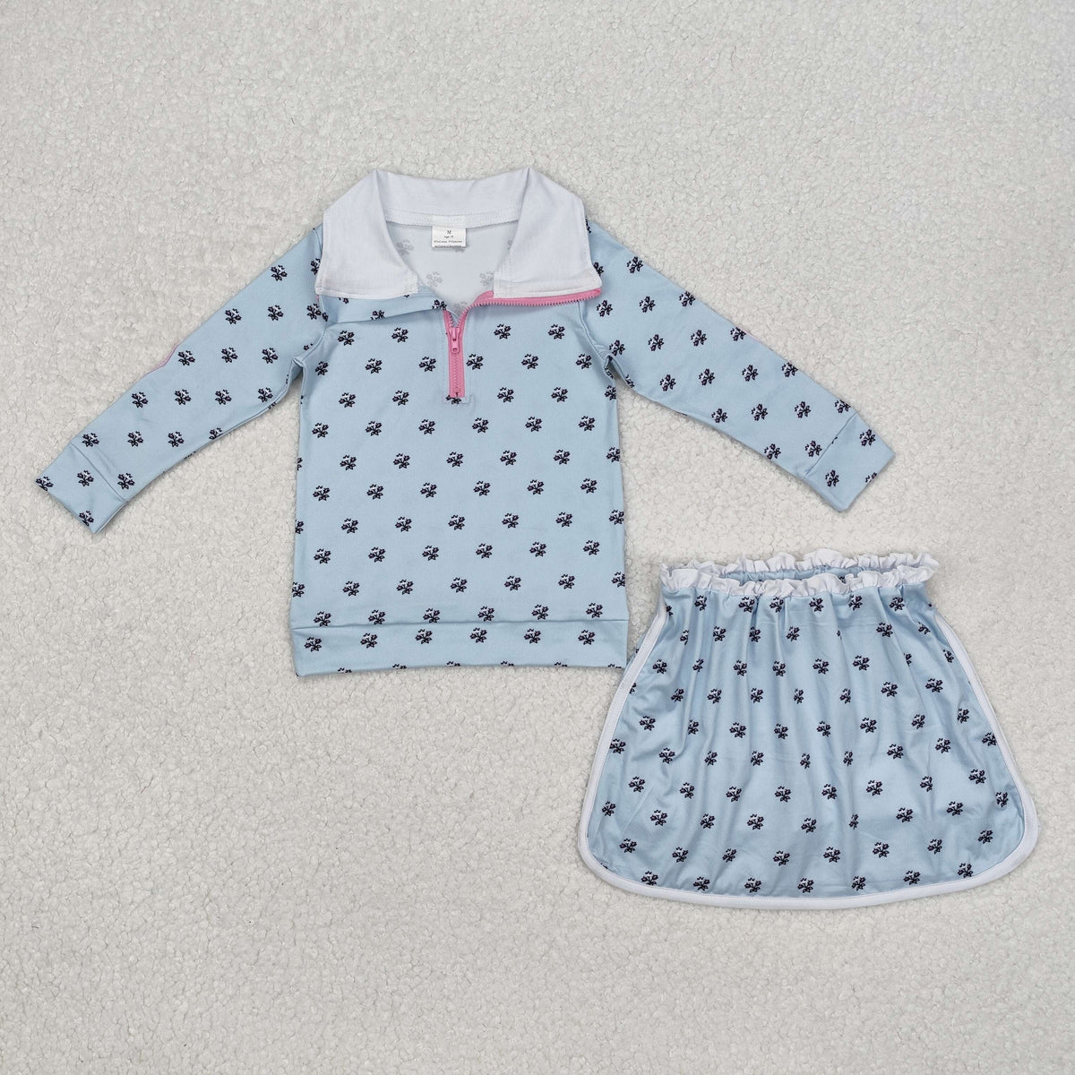 GLD0972 flowers floral blue long sleeve skirt girls set