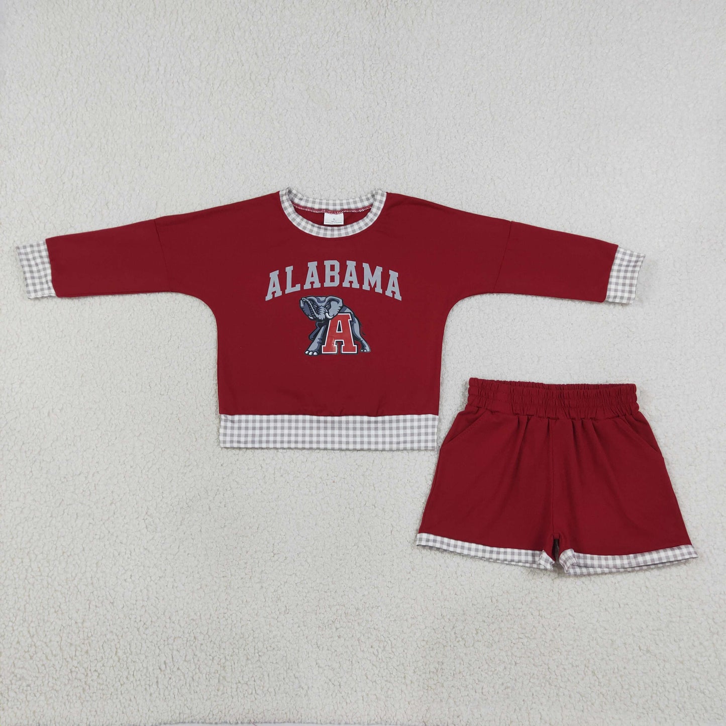 GLS0165 ALABAMA Maroon Long Sleeve Shorts Boys Set