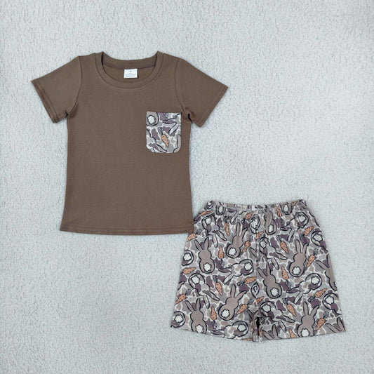BSSO2044 Easter Bunny Rabbit Short Sleeve Camo Shorts Boys Set