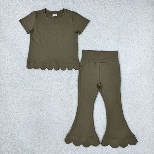 GSPO2342 Scallop Green Short Sleeve Pants Girls Set