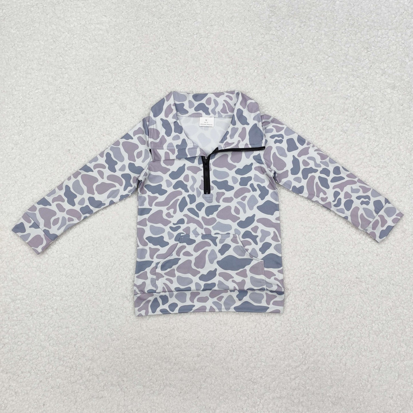 BT1041 grey camo long sleeve zipper boys pullover