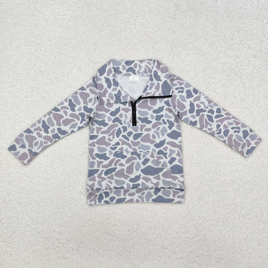 BT1041 grey camo long sleeve zipper boys pullover