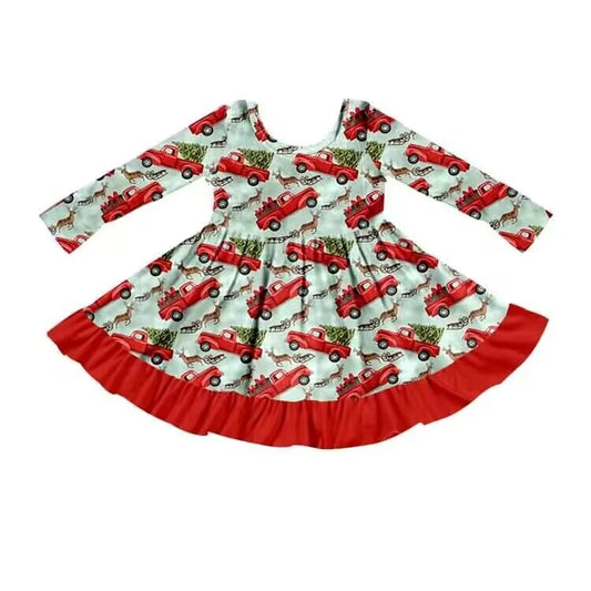 custom S 10.18 Christmas truck tree red long sleeve girls dress
