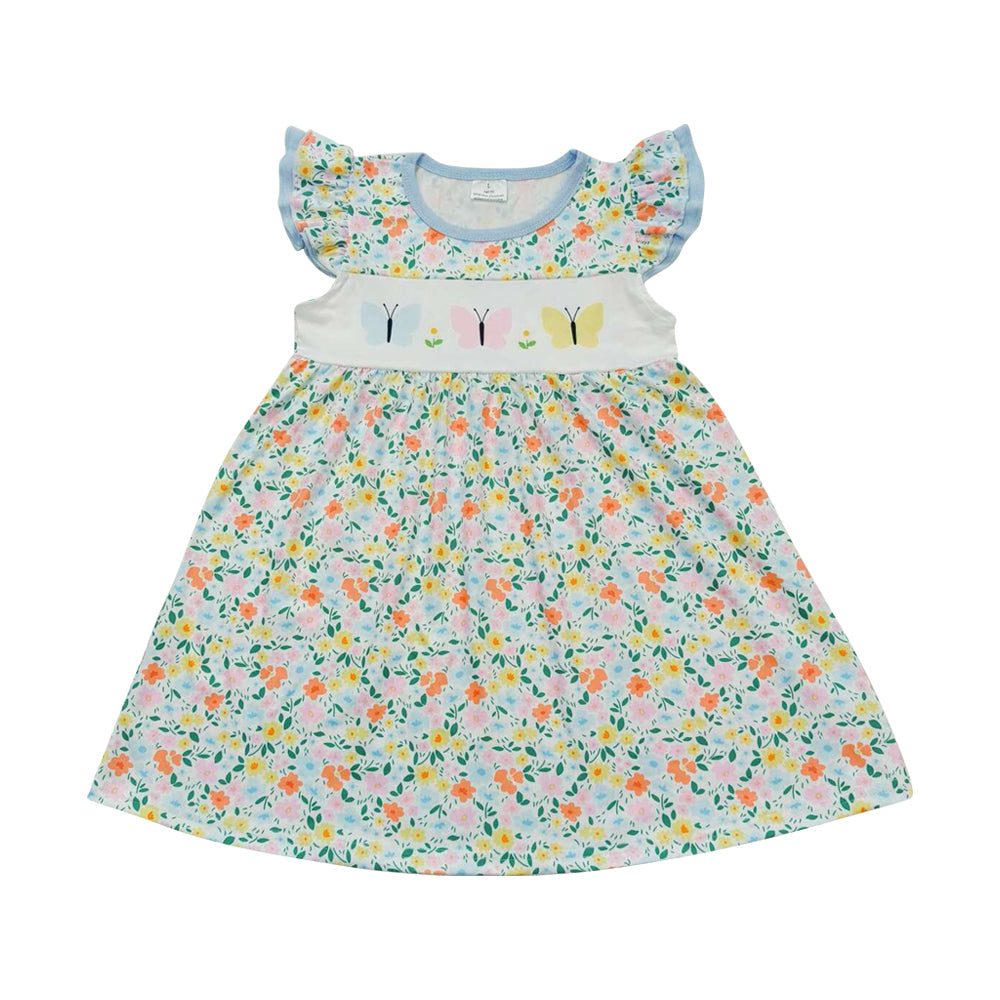 GSD0916 colorful butterfly flowers flutter sleeve girls dress