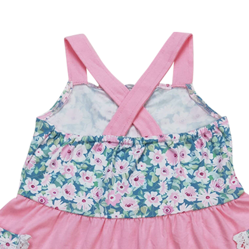 GSD0807 Flowers Pockets Pink Sleeveless Girls Dress