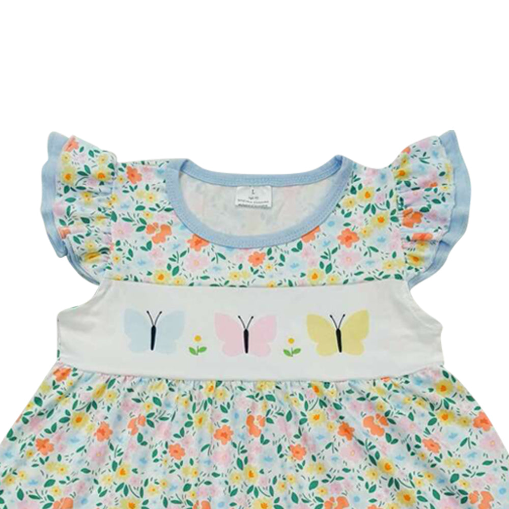 GSD0916 colorful butterfly flowers flutter sleeve girls dress