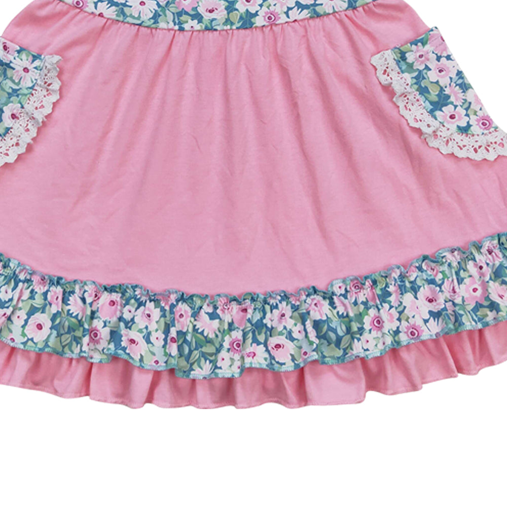 GSD0807 Flowers Pockets Pink Sleeveless Girls Dress