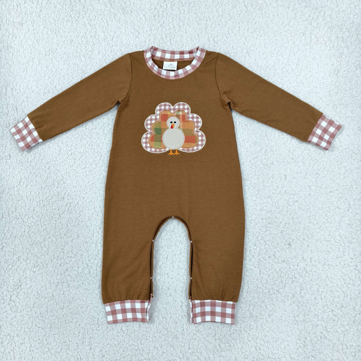 LR3170 Embroidery Turkey Brown Long Sleeve Boys Romper