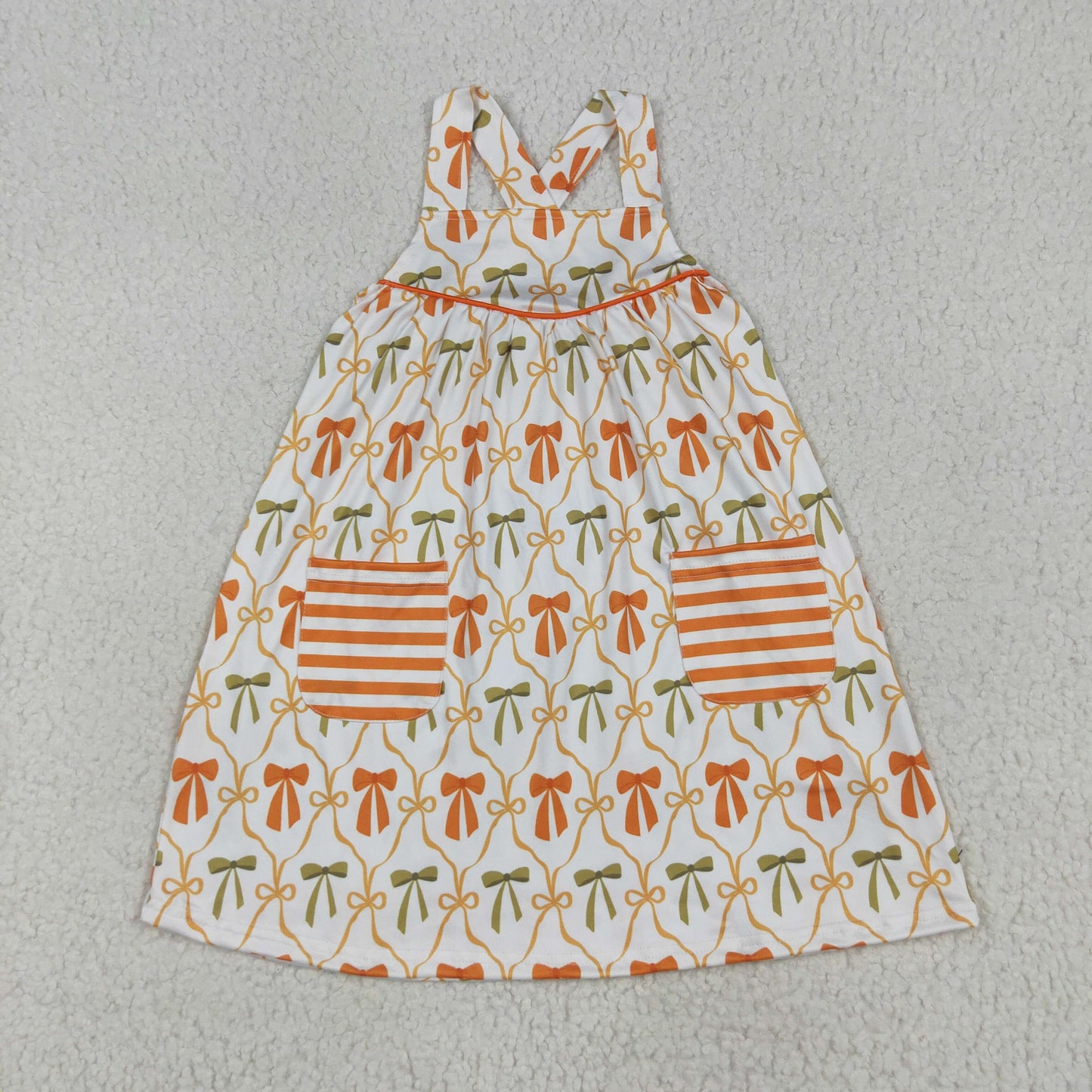GSD2676 orange bows green bows pockets girls dress