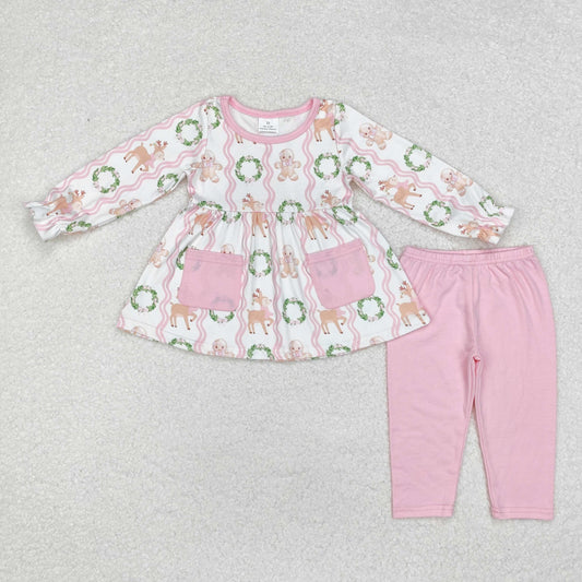 GLP1629 Christmas gingerbread man flowers long sleeve pink pants girls set