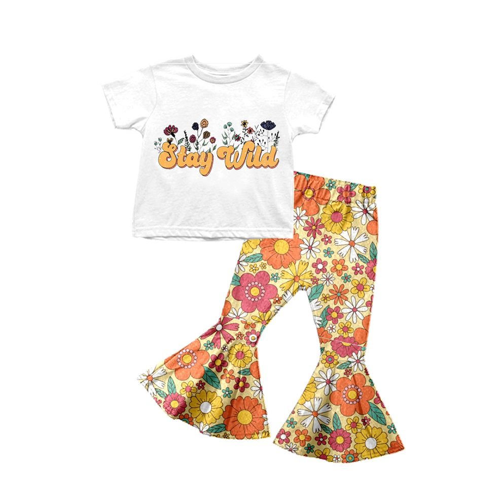 custom S 8.16 Stay wild short sleeve colorful flowers pants girls set