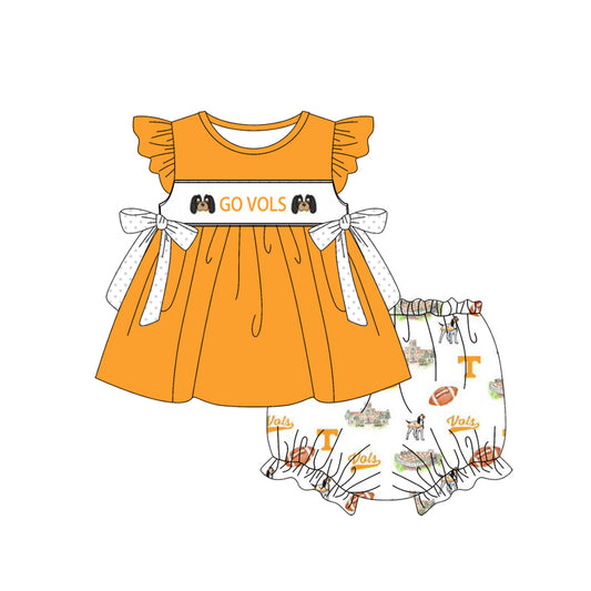 Custom Moq 3 Football Team Tennessee Go Vols Yellow Flutter Sleeve Bows Girls Bummies Set