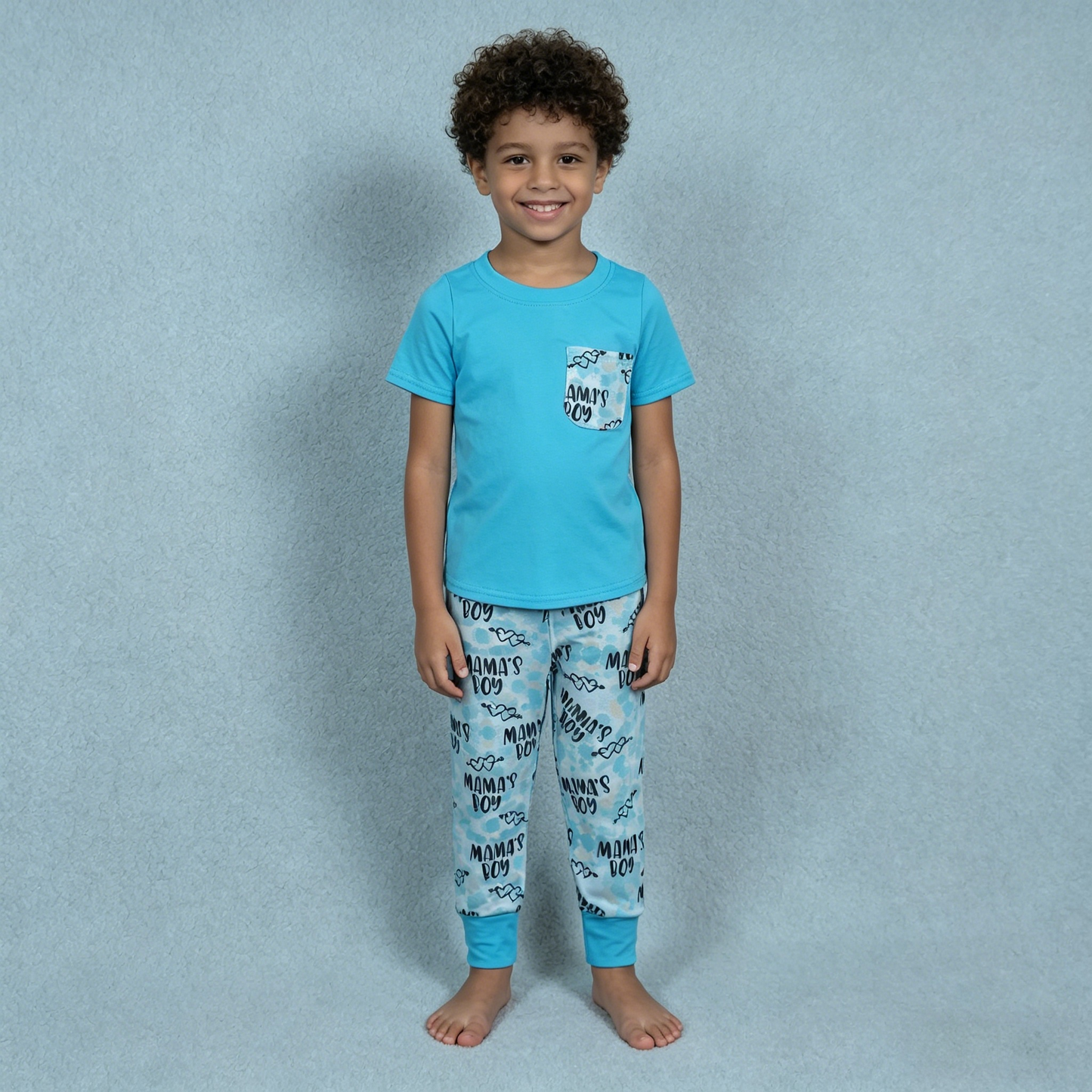 BSPO0587 maam's boy light blue pocket short sleeve pants boys set