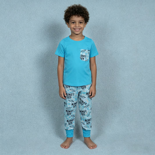 BSPO0587 maam's boy light blue pocket short sleeve pants boys set