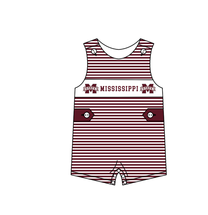 Custom Moq 3 Football Item Mississippi Maroon Sleeveless Boys Romper